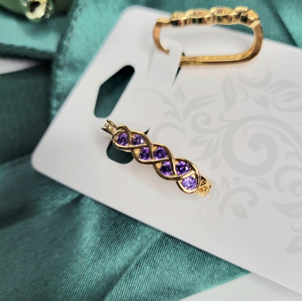 Purple rhinestone stone gold earrings